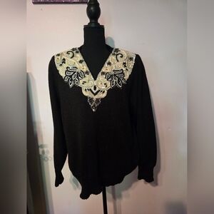 VINTAGE- Lilly Of California V-Neck Sweater with Embellished Design